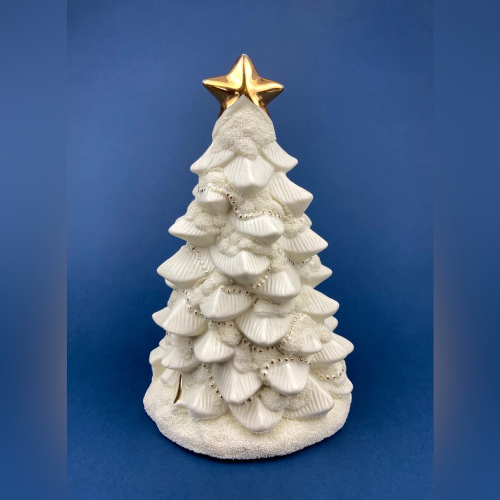 VTG  Painted Ceramic 9" Trees, White Glittered Ceramic Tree, White / Gold